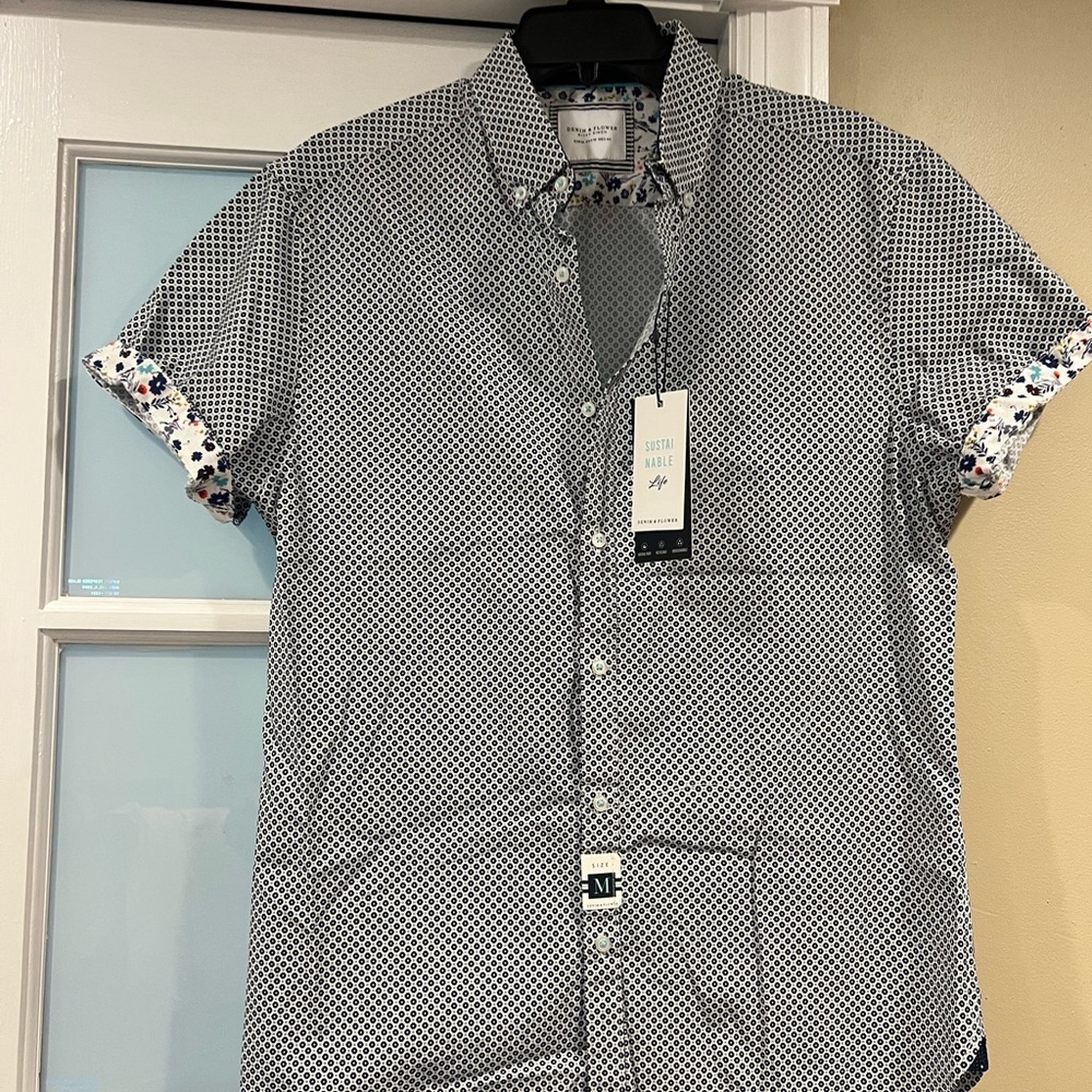 Denim & Flower Black and White Casual Button Down Shirt